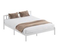 HOMCOM Cadre de lit en Bois Massif 160x200 cm Lit Simple avec tête de lit et Sommier à Lattes Solide pour Enfants Adultes Blanc
