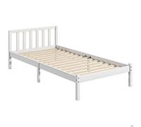 HomCom Cadre de lit 90x190 cm - Lit simple avec tête de lit et sommier à lattes - Bois massif blanc