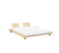 Cadre de Lit Karup Social avec 2 Dossiers et Table de Chevet 160x200 Brut