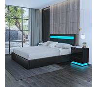 Cadre de lit king size de 1,5 m avec tête de lit à gaz et rangement en similicuir pour chambre à coucher ou salon Noir
