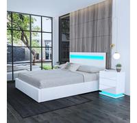 Cadre de lit king size de 1,5 m avec tête de lit et mécanisme à vérin à gaz, espace de rangement, revêtement en cuir synthétique, blanc