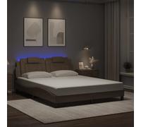 Cadre de lit LED 160x200 cm avec tête de lit capitonnée en Similicuir Cappuccino, Design Moderne à Lattes de contreplaqué pour Chambre Adulte, éclairage d'ambiance RGB, sans Matelas
