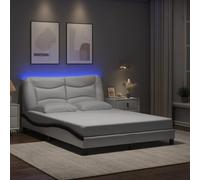 Cadre de lit LED Blanc et Noir 120x200 cm avec tête de lit en Similicuir, Bandes Lumineuses RGB Support en Lattes de contreplaqué pour Chambre Adulte Moderne et élégante