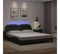 Cadre de lit LED Moderne 180x200 cm Noir avec tête de lit rembourrée en Similicuir, Lattes de Soutien et Bandes Lumineuses RGB pour Chambre à Coucher et Chambre d'ami