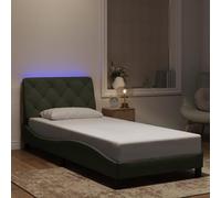 Cadre de lit LED Moderne 90x190 cm sans Matelas, tête de lit rembourrée Velours Gris Clair, Bande Lumineuse RGB, Design élégant pour Chambre Adulte et Adolescent