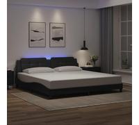 Cadre de lit LED Noir 200x200 cm avec tête de lit en Similicuir, Bandes Lumineuses RGB et Support en Lattes de contreplaqué pour Chambre Adulte Moderne et élégante