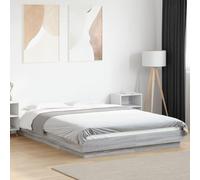 Cadre de lit LED RGB Moderne 140x200 avec éclairage ambiant, sommier en Bois ingénierie Gris Sonoma pour Chambre Adulte et Adolescent, Facile à Assembler sans Matelas