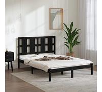 Cadre de Lit, Lit Adulte en Pin Massif Noir, Design Moderne avec Tête de Lit Confortable, Bed Frame Robust pour Chambre à Coucher, 140x190 cm