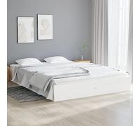 Cadre de Lit, Lit en Bois Massif Blanc Pin, Design Moderne et Robust, Bed Frame avec Lattes Contreplaqué, pour Chambre Adulte ou Adolescent, Blanc, 135 x 190 cm