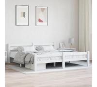 Cadre de Lit, Lit en Bois Massif de Pin, Structure Renforcée avec Latte en Contreplaqué, Bed Frame Moderne, pour Chambre Adulte, Couleur Blanc, 180 x 200 cm