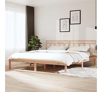 Cadre de Lit, Lit en Pin Massif Naturel, Design Moderne avec Tête de Lit, Cadre de Lit 200x200 cm, Lit Adulte Deux Places, pour Chambre à Coucher, Dimensions 205.5 x 206 x 100 cm