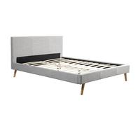 LOUNGITUDE - LODI - Cadre de lit - Sommier à Lattes Inclus - en Tissu - Gris Clair - 160x200