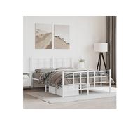 Cadre de Lit Métal avec Tête de Lit Pied de Lit, Lit Double avec Sommier à Lattes, Lit Adulte avec Pied Chambre, 355628