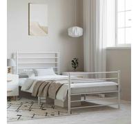 Cadre de lit métal avec tête de lit blanc 193x203 cm, lit double, meuble de chambre à coucher, lit d'invité, lit, cadre de lit en métal