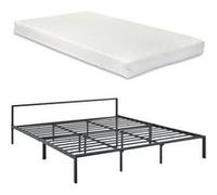 Cadre de Lit Métal Robuste avec Lattes Métalliques Lit Double avec Matelas Mousse à Froid Acier Laqué Polyester 180 x 200 cm Noir Mat [en.casa] [neu.haus] Noir Mat G