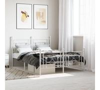 vidaXL Cadre de Lit Métal avec Tête de Lit, Lit Double avec Sommier à Lattes, Lit Adulte avec Pied, Meuble de Chambre, Moderne, Blanc 120x190 cm