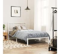 Cadre de Lit Métal vidaXL, Lit Simple Blanc 90x200 cm, avec Tête de Lit, Lattes et Pieds, Modern, Robuste, Acier Enduit Poudre, Espace Rangement, Excellent Soutien Dos, Assemblage Requis