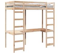 Cadre de lit mezzanine en pin massif - vidaXL - Naturel - 195,5x97,5x205 cm - Lit simple 90x190 cm - Bureau intégré