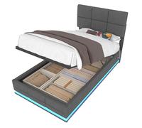 Cadre de lit Moderne avec revêtement en Velours, Appui-tête Ajustable, éclairage ambiant Personnalisable, Double Port de Charge intégré, Compartiment Interne dissimulé spacieux (Gris,90x200cm)
