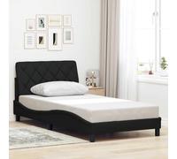 Cadre de Lit Noir 100x200 cm en Tissu avec Tête de Lit Rembourrée, Design Ondulé Moderne, Support à Lattes Robuste pour Matelas Simple, Chambre Adulte
