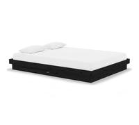 Cadre De Lit Noir 140x190 Cm En Pin Massif, Design Rustique, Sommier À Lattes Naturel Marron