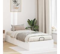 Cadre de lit Ottoman Blanc, Bois d'ingénierie, 193x75,5x25 cm, Lit Plateforme avec Rangement Spacieux, Mécanisme de Levage à Gaz, Design Moderne pour Chambre