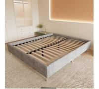 Cadre de lit Plateforme 140x190cm-Capitonné 31 cm STANEW Sommier Support à Lattes en Bois Facile à Monter Gris foncé (