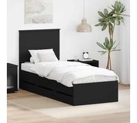 Cadre de lit Plateforme avec tête de lit et tiroir de Rangement, Noir 90 x 190 cm, Taille individuelle en Bois d'Ingénierie, Design Moderne, Soutien Robuste pour Chambre à Coucher