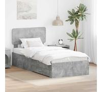 Cadre de lit Plateforme Gris béton Bois d'ingénierie 70 x 190 cm, lit Simple avec Rangement intégré, tête de lit, tiroirs, Support Matelas Durable, Design Moderne, Facile à Assembler