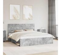 Cadre de Lit Plateforme Moderne avec Tête de Lit en Pin Massif, Bois d'Ingénierie, 180x200 cm, Finition Béton, Support Robuste pour Matelas, Nuits Tranquilles
