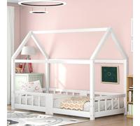 Cadre de lit pour Enfant 90 x 200 cm, lit Simple en Bois avec Lattes en Bois et clôture (sans Matelas) (White)