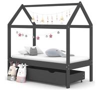 Pin Cadre de Lit d'Enfant avec un Tiroir Gris Foncé 70x140 cm Cabane vidaXL
