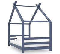 Cadre de lit pour enfant gris en pin massif 80 x 160 cm avec sommier à lattes, lit stable pour chambre d'enfant, utilisable comme coin de lecture ou maison de jeu, durable et robuste