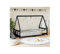 Cadre de Lit pour Enfants, Lit Simple avec Sommier à Lattes, Meuble de Chambre à Coucher, Scandinave, Noir 90x200 cm 834455