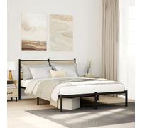 Cadre de lit Queen en métal, finition chêne sonoma, 150 x 200 cm, construction en fer robuste avec casque, rangement sous le lit, lattes sans boîte à printemps, noir