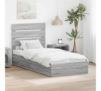 Cadre de Lit Rangement Gris Sonoma 100x200 cm Plateforme avec Tête de Lit Bois d'ingénierie Tiroirs Intégrés Optimisation d'Espace Design Moderne Assemblage Facile