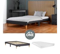 Lit capitonné avec matelas et sommier 140x200 Marron G