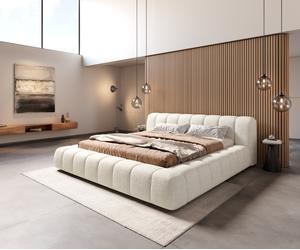 Cadre de lit rembourré Cutio bouclé soft beige 180x200 cm