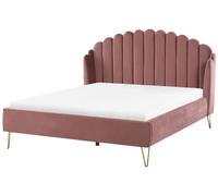 Cadre de Lit Rétro en Velours 160x200 cm avec Pieds en Métal Rembourré Double Rose Ambillou