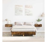 Cadre de Lit Robuste Chêne Fumé 135x190 cm, Bois d'Ingénierie et Eucalyptus Massif, Sommier à Lattes, Support Optimal pour Matelas Double, Design Moderne