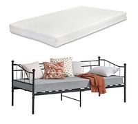 Cadre de Lit Robuste Métallique à Sommier à Lattes et Matelas à Mousse à Froid Lit Simple Capacité de Charge Jusqu'à 150 kg Acier Laqué 90 x 200 cm Noir Mat