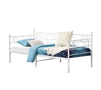 Cadre de Lit Robuste Métallique Kerava avec Lattes en Métal Construction Solide Capacité de Charge Jusqu'à 200 kg Acier Laqué 90 x 200 cm Blanc Mat