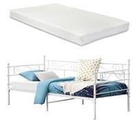 Cadre de Lit Robuste Métallique Kerava avec Lattes en Métal et Matelas à Mousse à Froid Construction Solide Capacité de Charge Jusqu'à 200 kg Acier Laqué 90 x 200 cm Blanc Mat