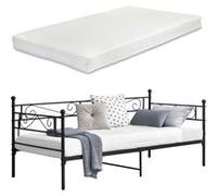 Cadre de Lit Robuste Métallique Kerava avec Lattes en Métal et Matelas à Mousse à Froid Construction Solide Capacité de Charge Jusqu'à 200 kg Acier Laqué 90 x 200 cm Noir Mat [en.casa] [neu.haus] Noir