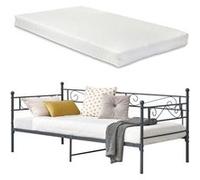 Cadre de Lit Robuste Métallique Kerava avec Lattes en Métal et Matelas à Mousse à Froid Construction Solide Capacité de Charge Jusqu'à 200 kg Acier Laqué 90 x 200 cm Gris Foncé Mat [en.casa] [neu.haus