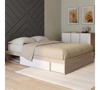 IDMarket – Cadre de lit Salem – Double avec rangements et sommier 140 x 190 cm façon hêtre et blanc