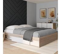 Cadre de lit SALEM avec rangements et sommier 160 x 200 cm effet bois et blanc