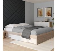 IDMarket Cadre de lit double SALEM avec rangements et sommier 160 x 200 cm façon hêtre et blanc