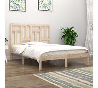 Cadre de lit sans Matelas 135x190 cm Bois Massif pin Robuste Stable Tete de lit Confortable sommier Moderne Chambre Adulte Chambre Guest Naturel Rustique Facile Monter