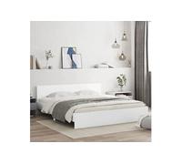 Cadre de Lit avec Tête de Lit, Lit Double avec Sommier à Lattes, Lit Adulte, Meuble de Chambre à Coucher, Moderne, Blanc 180x200 cm
